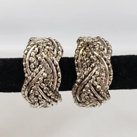 Vintage Vendome Women's Clip On Earrings Silver Tone Braid - Picture 2 of 15